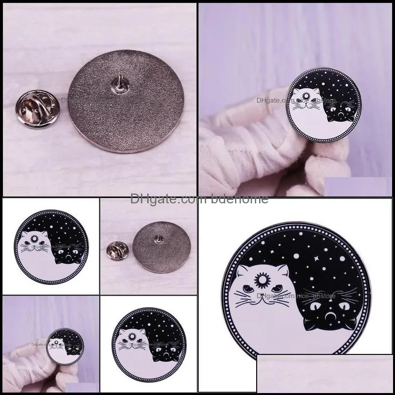 pinsbrooches jewelry cute day and night cats ename pin celestial yin yang black white cat brooch galaxy animal badge gift dr dhntx