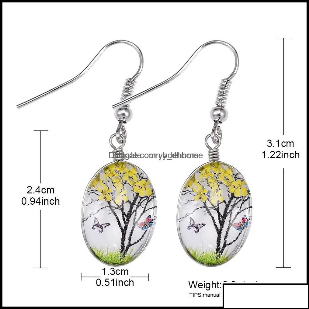 charm earrings jewelry fashion  dried flower charms s dangle earring glass oval ball drop ear creative gift delivery 2021 rxkqk