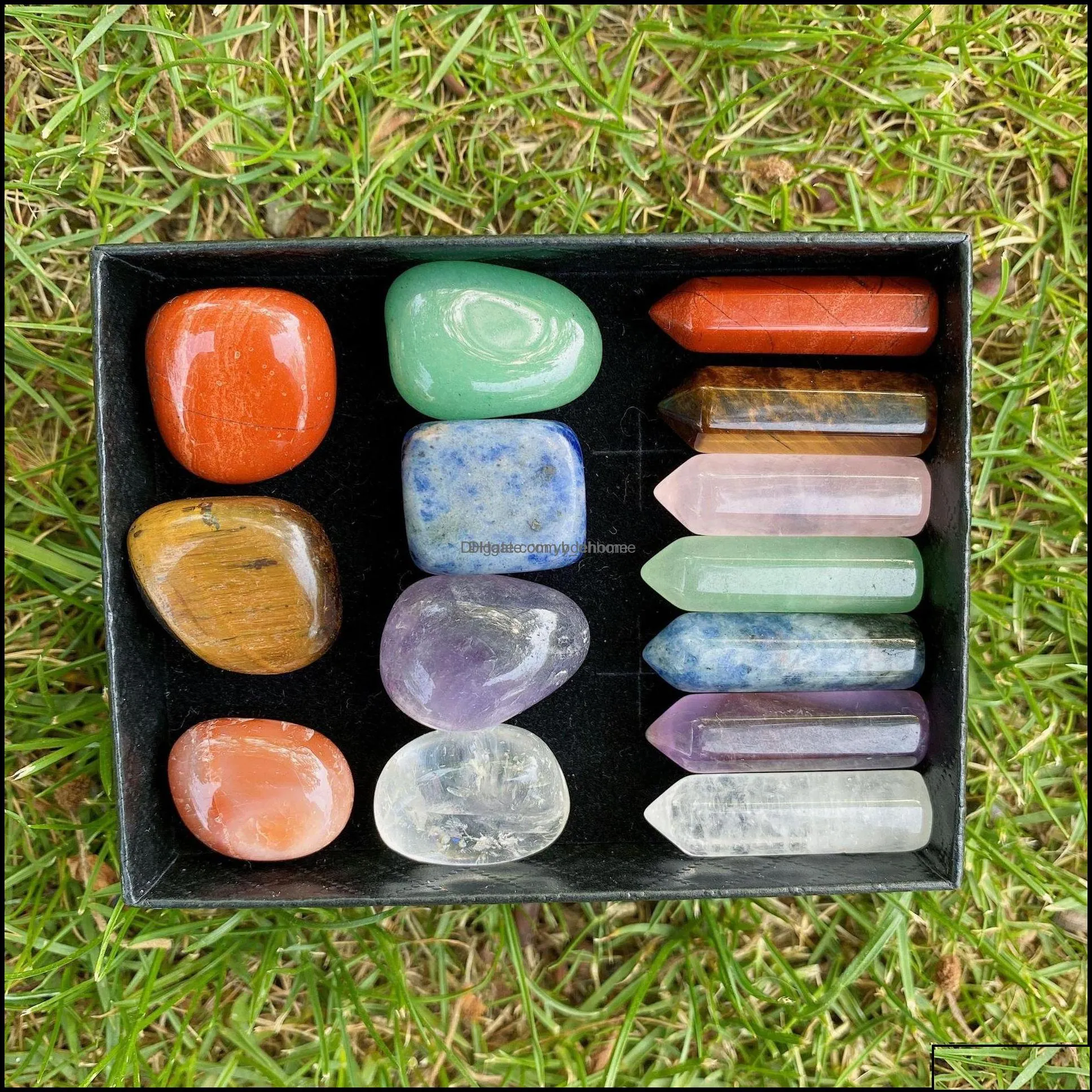 stone loose beads jewelry 7 chakra box set reiki natural crystal stones ornaments hexagon prism quartz yoga energy bead healing dhmzw