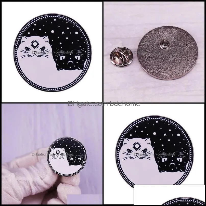 pinsbrooches jewelry cute day and night cats ename pin celestial yin yang black white cat brooch galaxy animal badge gift dr dhntx
