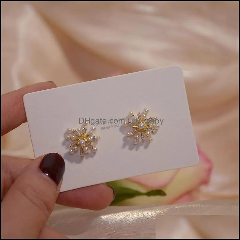 stud design luxury 14k real gold exquisite firework shape pearl earrings for women cubic zircon zc