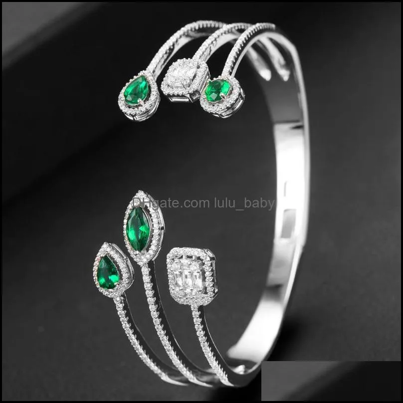 bangle trendy luxury 3 in1 stackable cuff for women wedding cubic zircon crystal cz dubai bracelet party jewelrybanglebangle