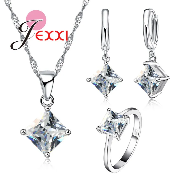 925 sterling silver bridal jewelry sets for women accessory cubic zircon crystal necklace rings stud earrings set gift jewelry sets