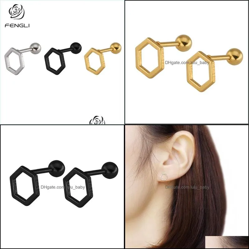 stud fengli fashion tiny geometric earrings personalized gift cute hexagon hollow everyday jewelry brincos