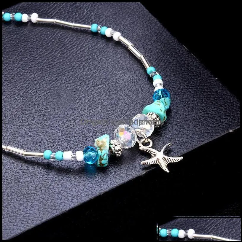 anklets jewelry bohemian starfish pendant for women girls crystal bead chain bracelet on leg summer beach anklet gifts drop delivery