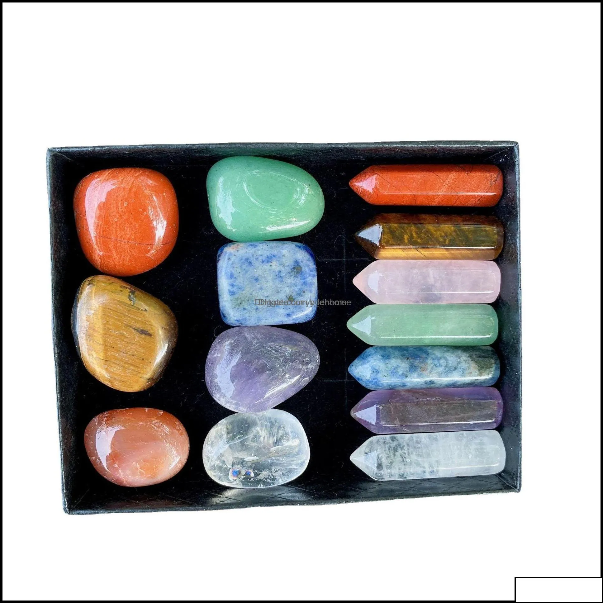 stone loose beads jewelry 7 chakra box set reiki natural crystal stones ornaments hexagon prism quartz yoga energy bead healing dhmzw