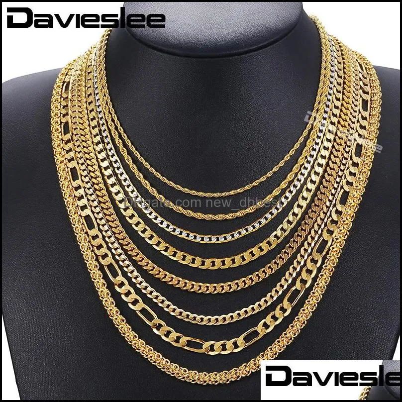 mens womens necklace chain gold filled figaro hammered snake curb gold necklaces for women men fashion jewelry 2 3 4 5 6mm lgnn2