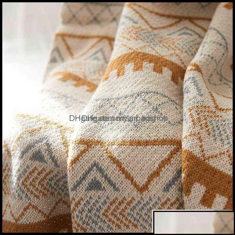 Blankets Home Textiles Garden Simple Nordic Throw Acrylic Nap Blanket Winter Warm Decoration Sofa Er Knitted Soft Wool Bohemian Large