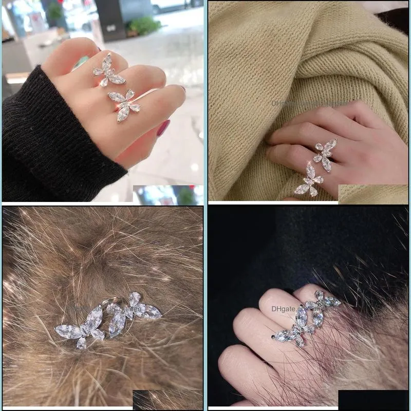 cluster rings korea design fashion jewelry luxury open butterfly zircon ring elegant women prom party ringcluster brit22