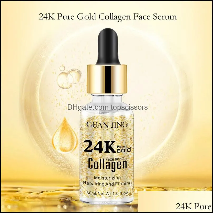 24k gold collagen face serum replenishment moisturize shrink pore brighten skin care firming facial essence