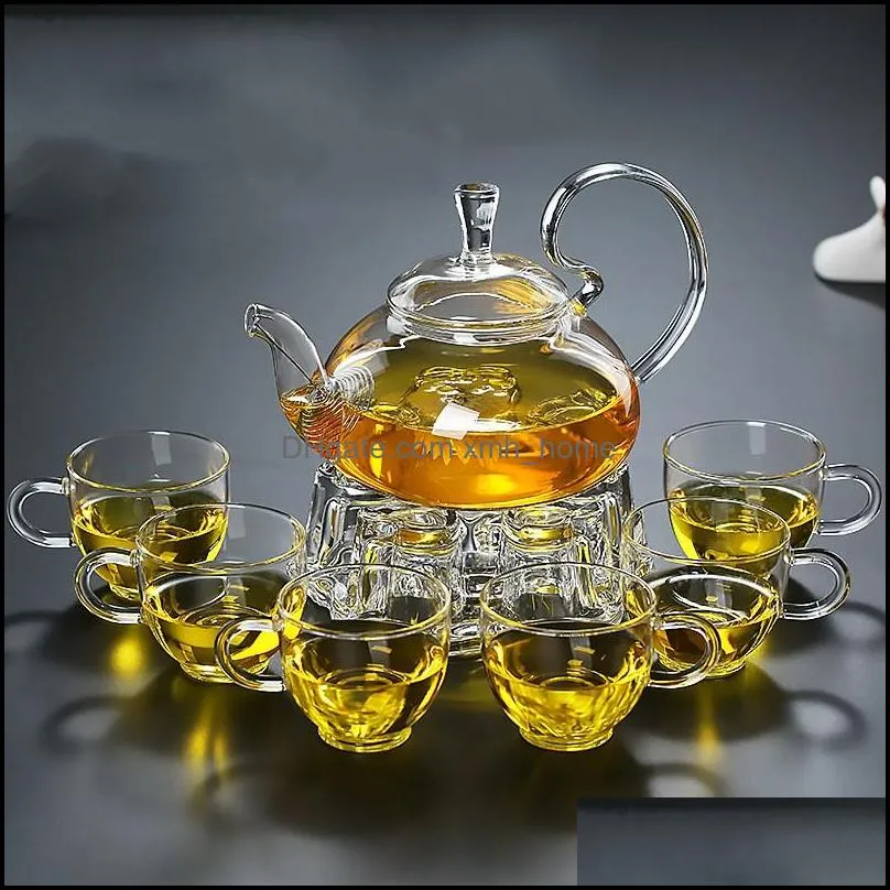 1pc 600ml heat resistant with high handle flower coffee glass tea pot blooming chinese glass teapots 250 s2