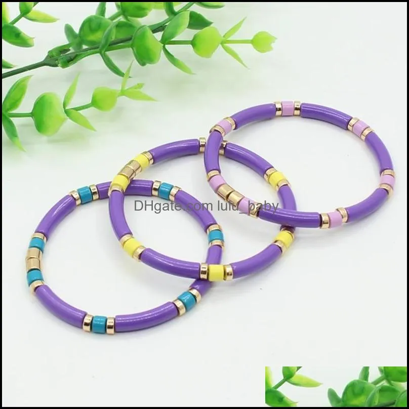 bangle europe america diy enamel bangles for women bohemian metal tube rainbow stretch ladies bracelets hand chain jewelry