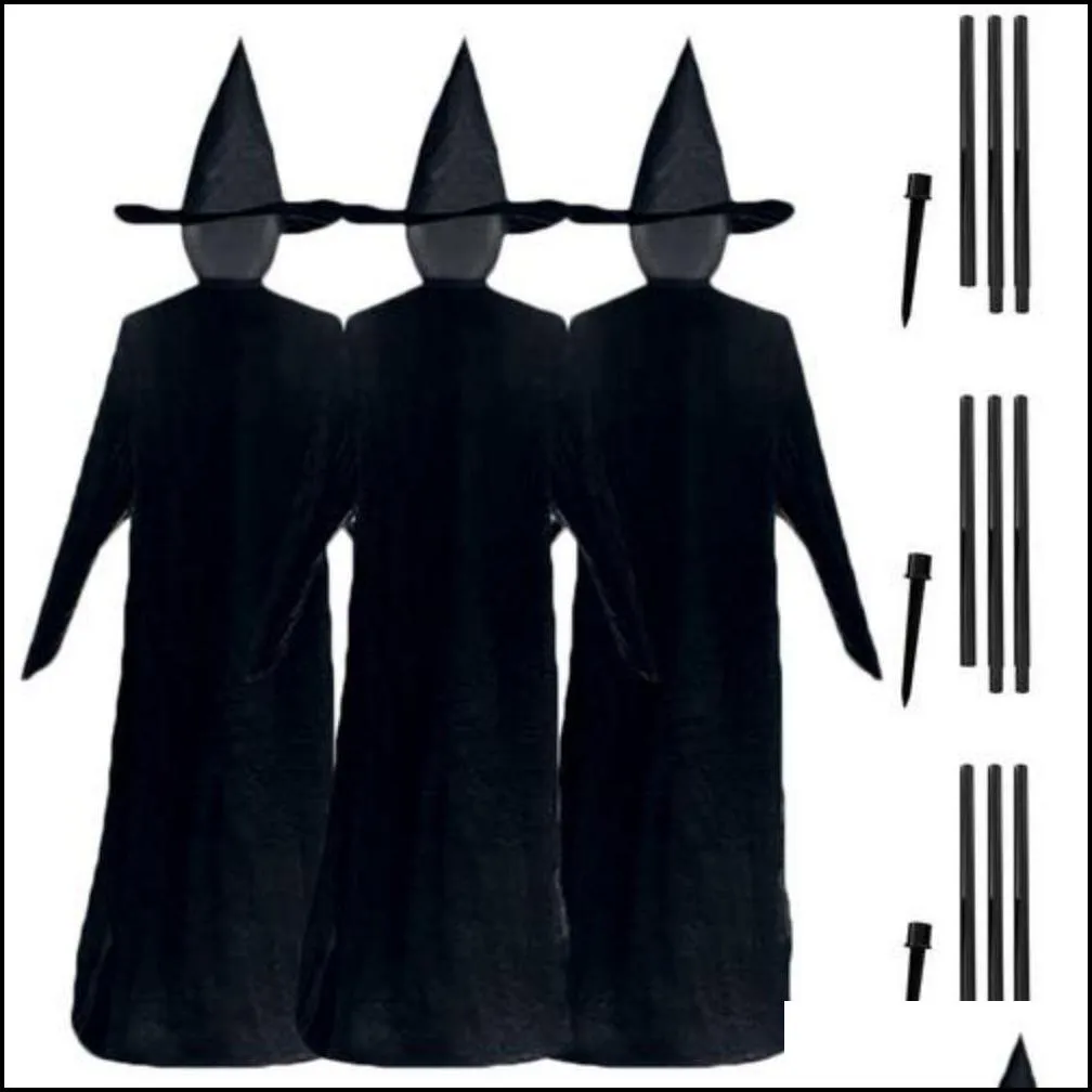 1 7m lightup witches with stakes halloween decorations outdoor holding hands screaming witches sound activated sensor decor y201006