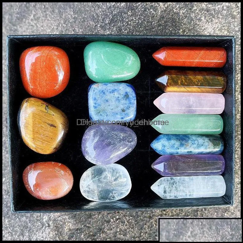 stone loose beads jewelry 7 chakra box set reiki natural crystal stones ornaments hexagon prism quartz yoga energy bead healing dhmzw