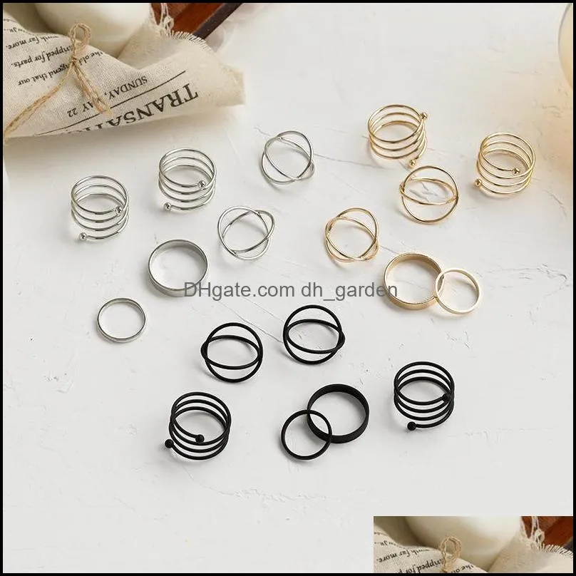 cluster rings 6pcs/set punk finger minimalist smooth gold/black geometric metal for women girls party jewelry bijoux femmecluster