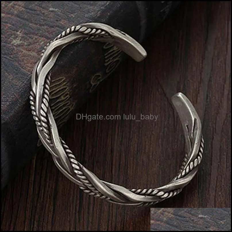 bangle retro weave silver plated bracelet adjustable alloy for men male gift decor aug889