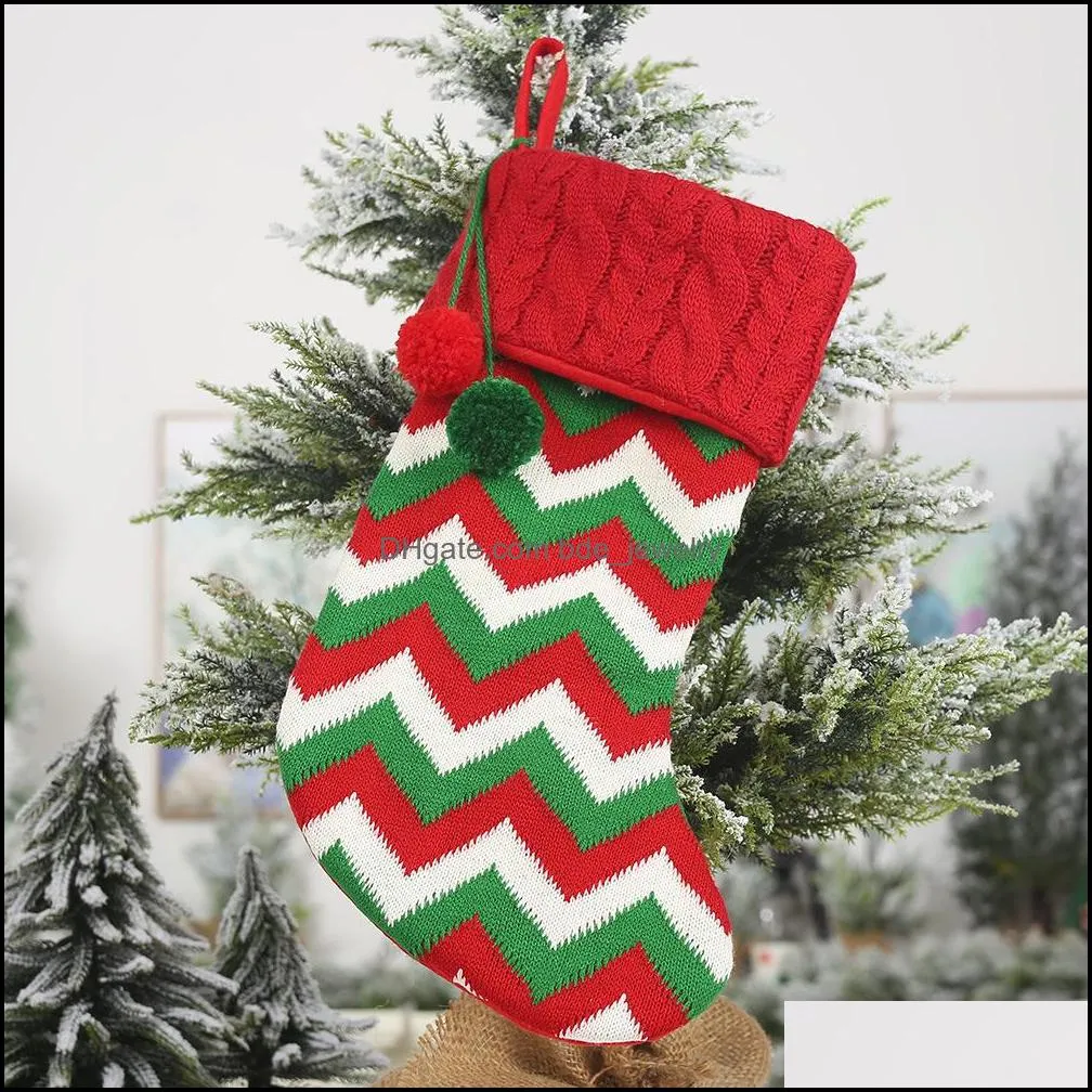 2023 knit christmas stockings decor christmas trees ornament party decorations reindeer snowflake stripe candy socks bags xmas gifts