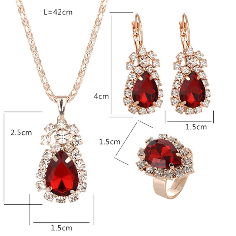 fashion waterdrop shiny rhinestones necklace ring earrings women jewelry set elegant luxury design new wedding jewelry jewelry sets