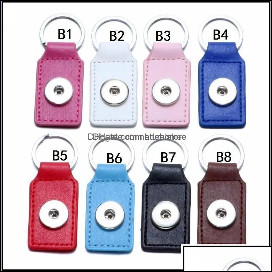 key rings jewelry 2 styles pu leather snap button chain keychains fit diy 18mm drop delivery 2021 mz6in