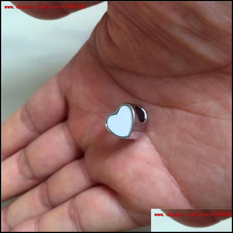 sublimation blank heart photo bead metal slider big hole 5mm european charms hot transfer printing material valentines day gifts