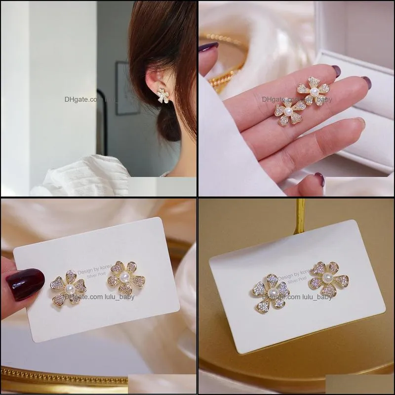 stud fine elegant bling flower earrings for women designer luxury jewelry high quality zircon s925 needle accessories gift