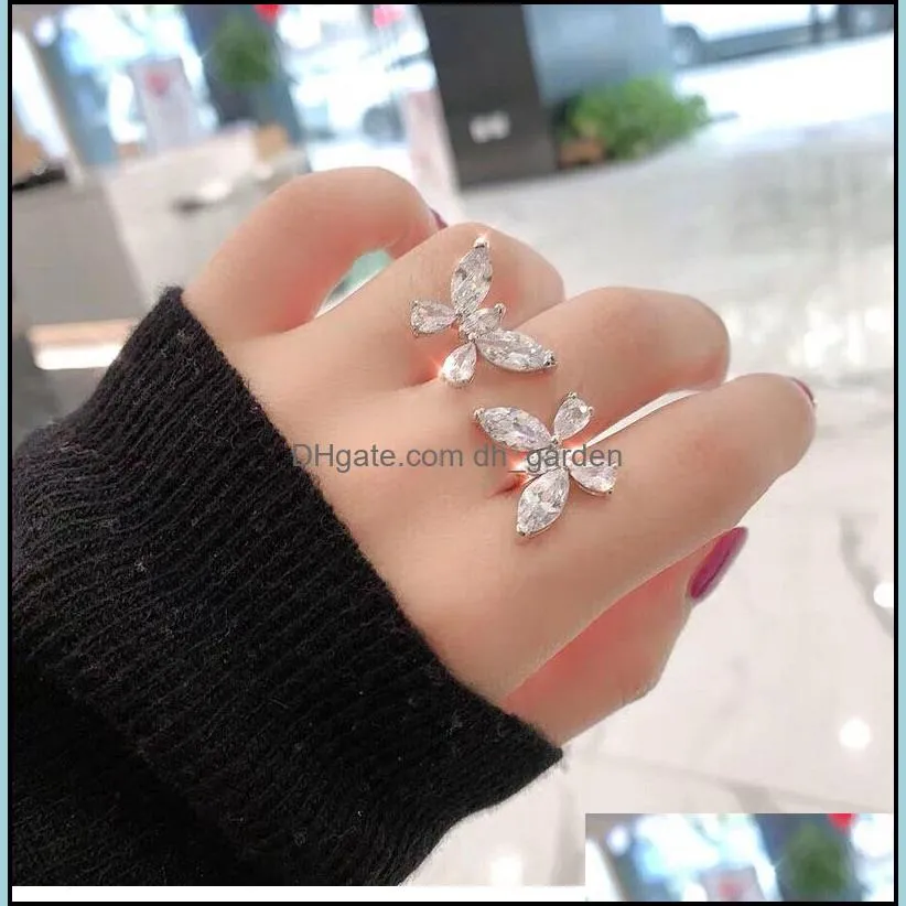 cluster rings korea design fashion jewelry luxury open butterfly zircon ring elegant women prom party ringcluster brit22