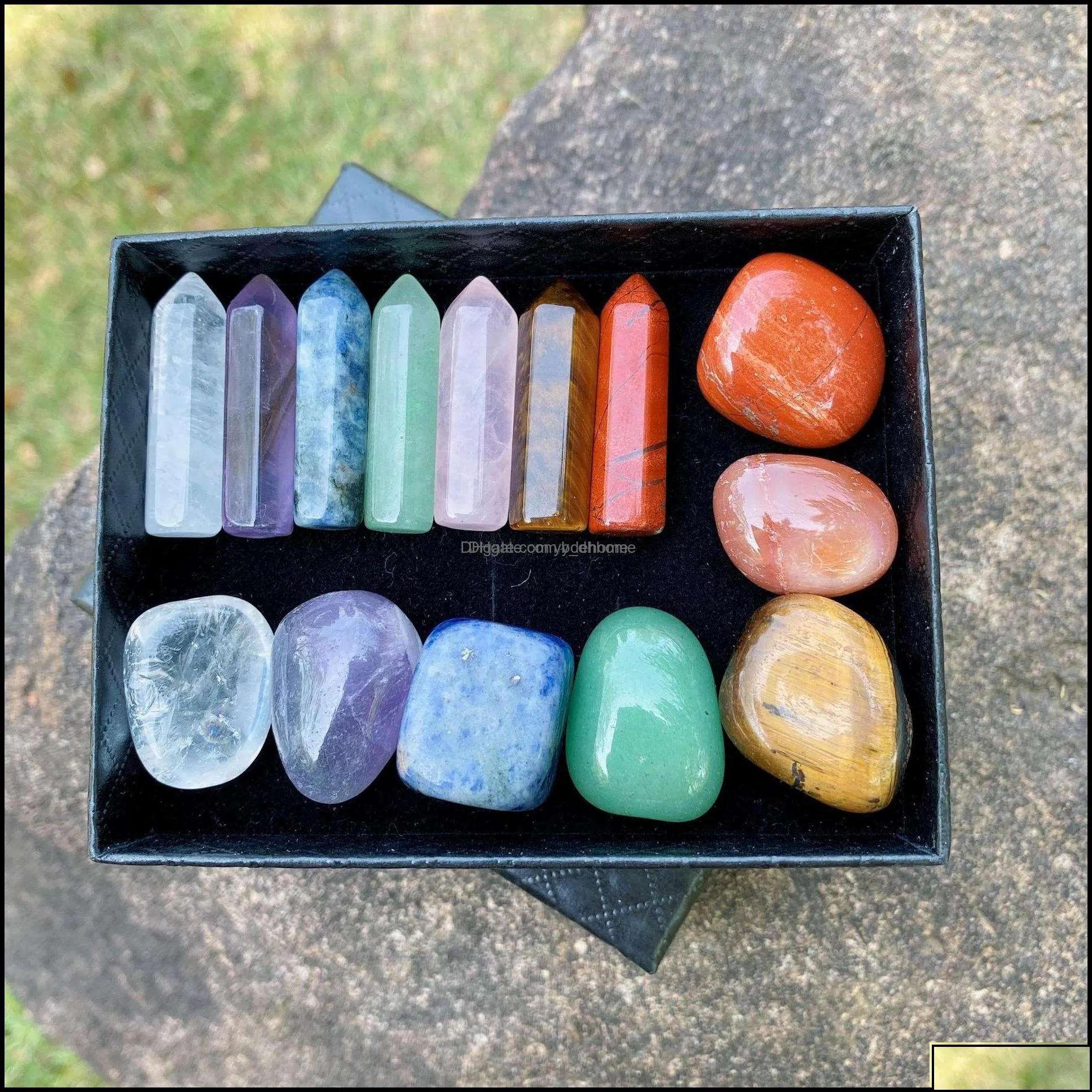 stone loose beads jewelry 7 chakra box set reiki natural crystal stones ornaments hexagon prism quartz yoga energy bead healing dhmzw