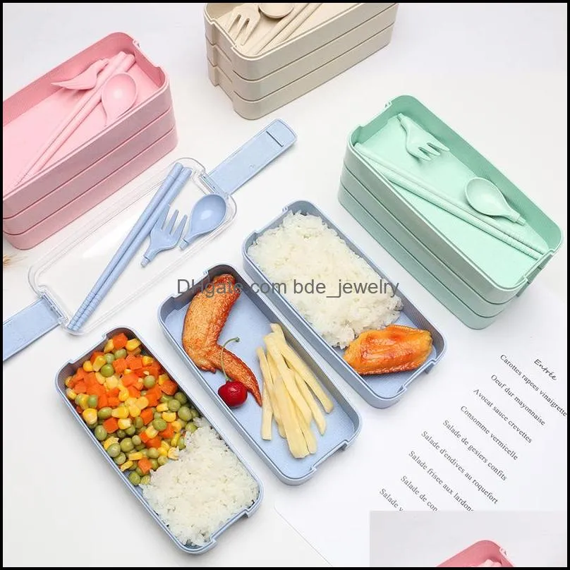 creative office portable threelayer lunch box student sealed compartment square lunch box household freshkeeping box