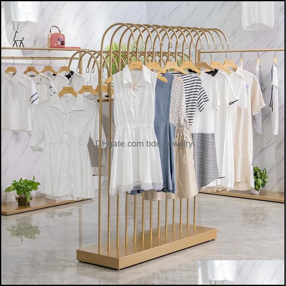 iron clothes hanger rack commercial furniture double row zhongdao cloth racks clothing store hook display shelf floor mounted cloth
