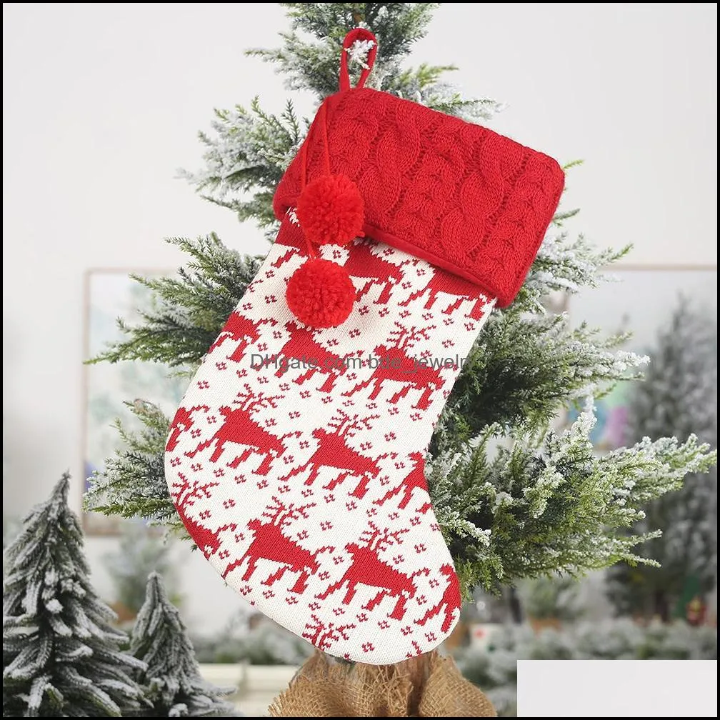 knit christmas stockings decor christmas trees ornament party decorations reindeer snowflake stripe candy socks bags xmas gifts bag