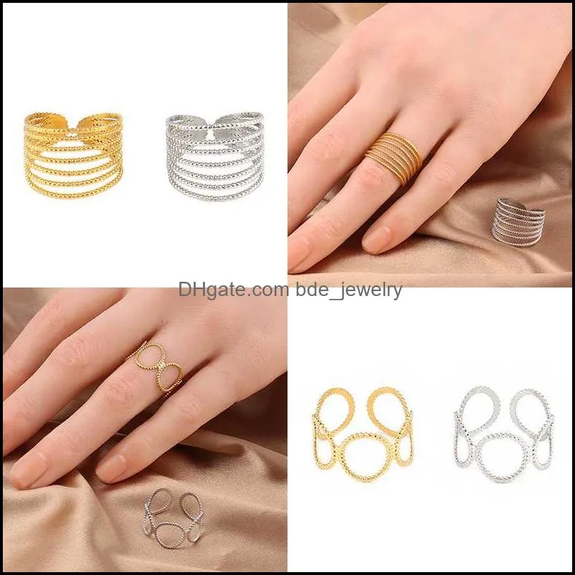 cluster rings stainless steel for women geometric multi layer ring open finger hollow circle round womens jewelry