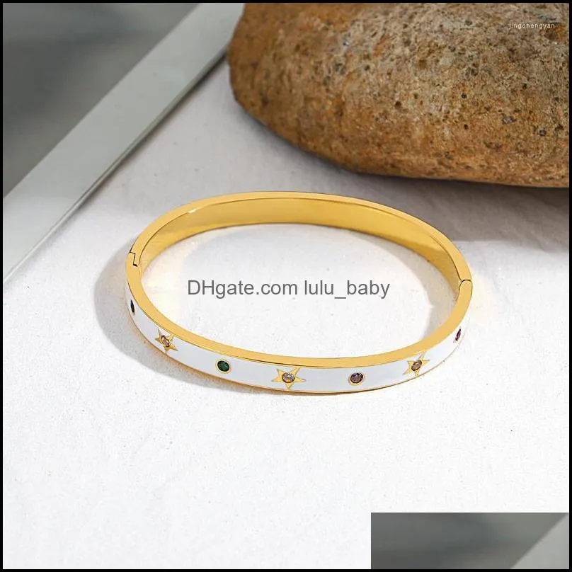 bangle flashbuy exquisite white enamel star stainless steel bangles bracelets for women gold color accessories friendship giftbangle