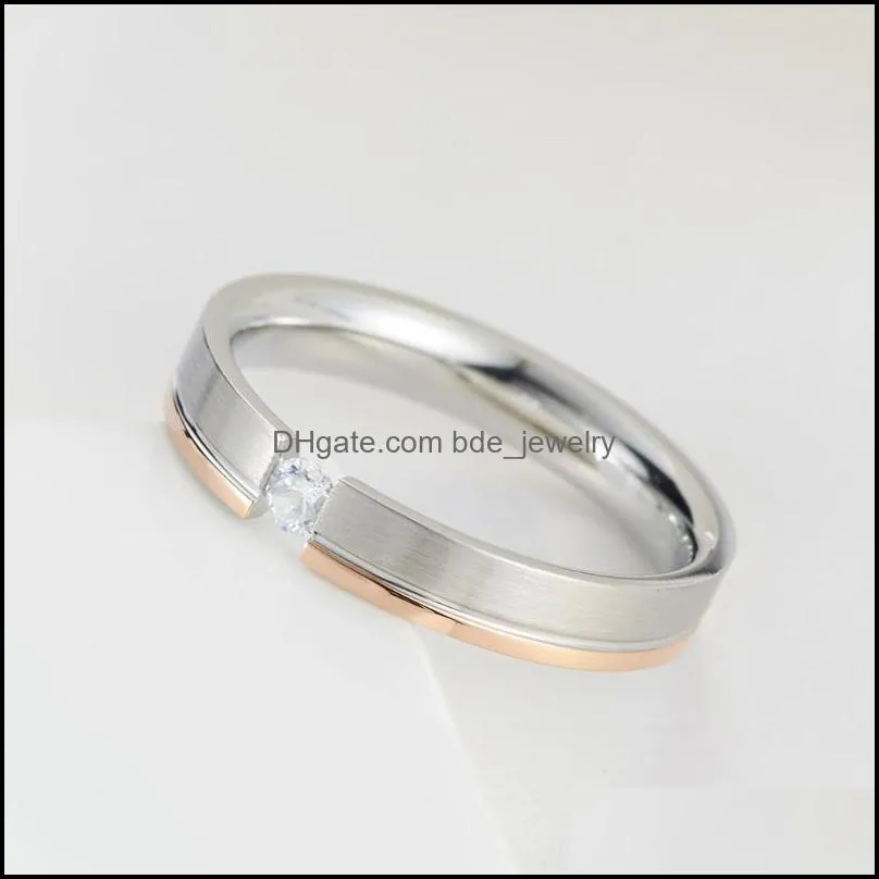 cluster rings for women stainless steel 4mm elegant simple brushed female ring rose gold inlaid stone wedding