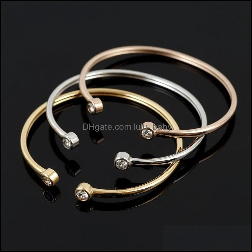 bangle simple rhinestone adjustable open cuff bangles for women men jewellery gifts mens bracelet stainless steel fashion