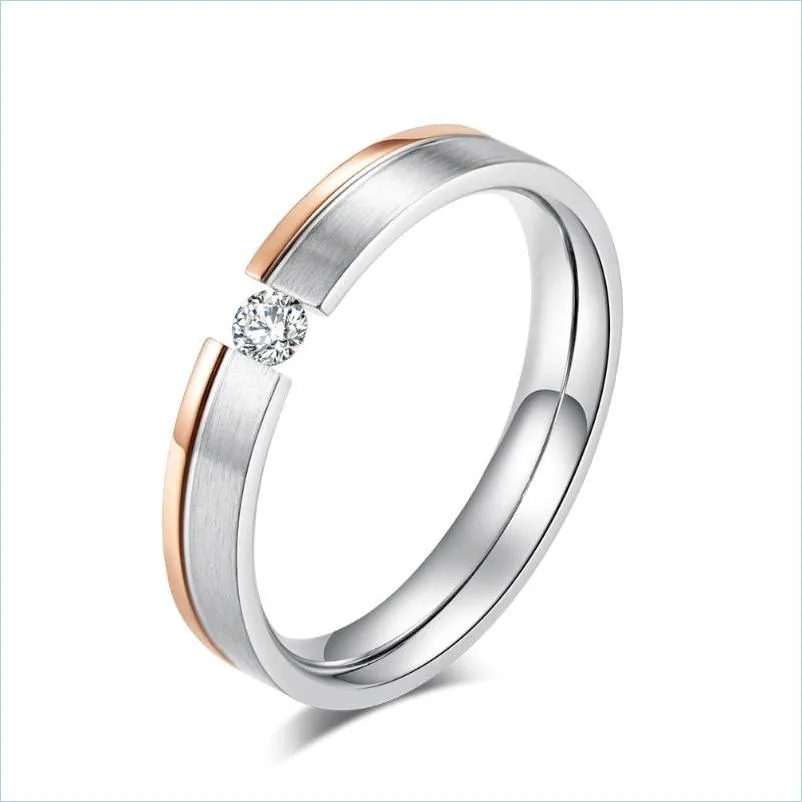 cluster rings for women stainless steel 4mm elegant simple brushed female ring rose gold inlaid stone wedding