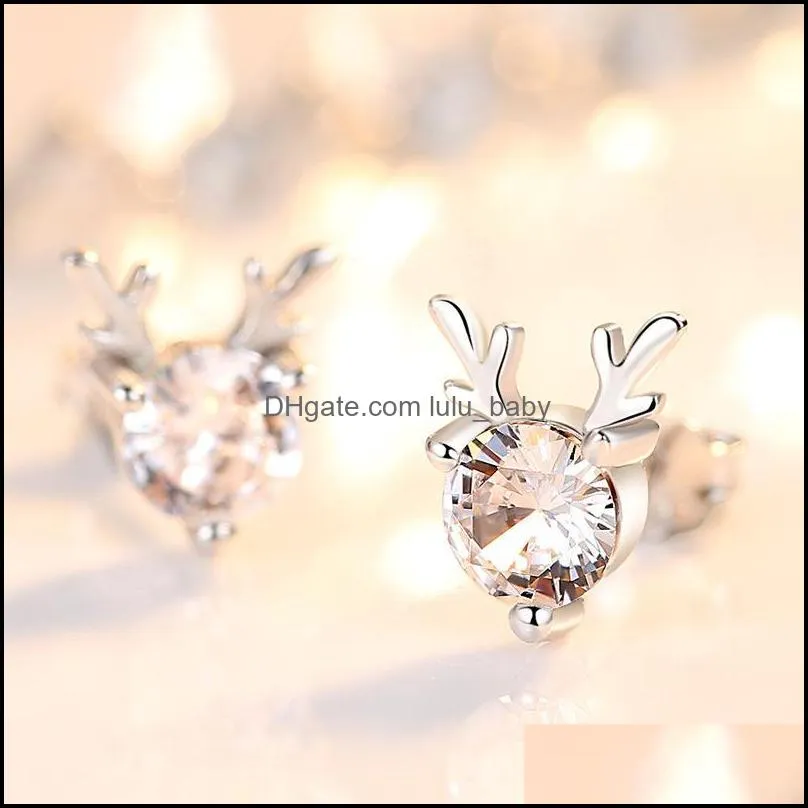 stud one deer has you s925 sterling silver simple earrings with diamonds small  female