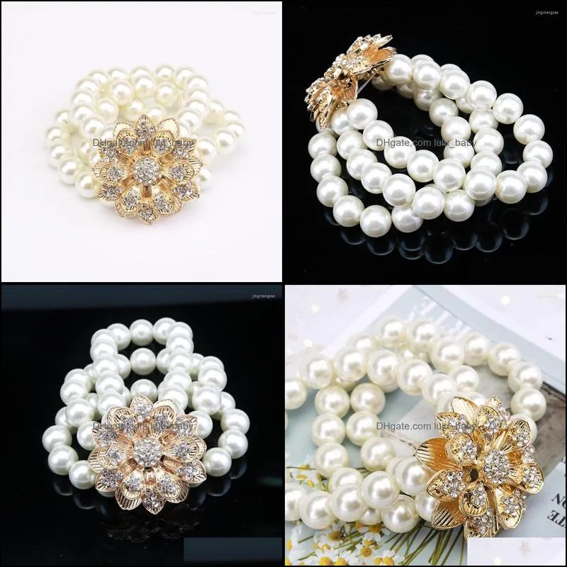 bangle europe and america exaggerated multilayer string pearl bracelet fashion alloy rhinestone flower high elasticity