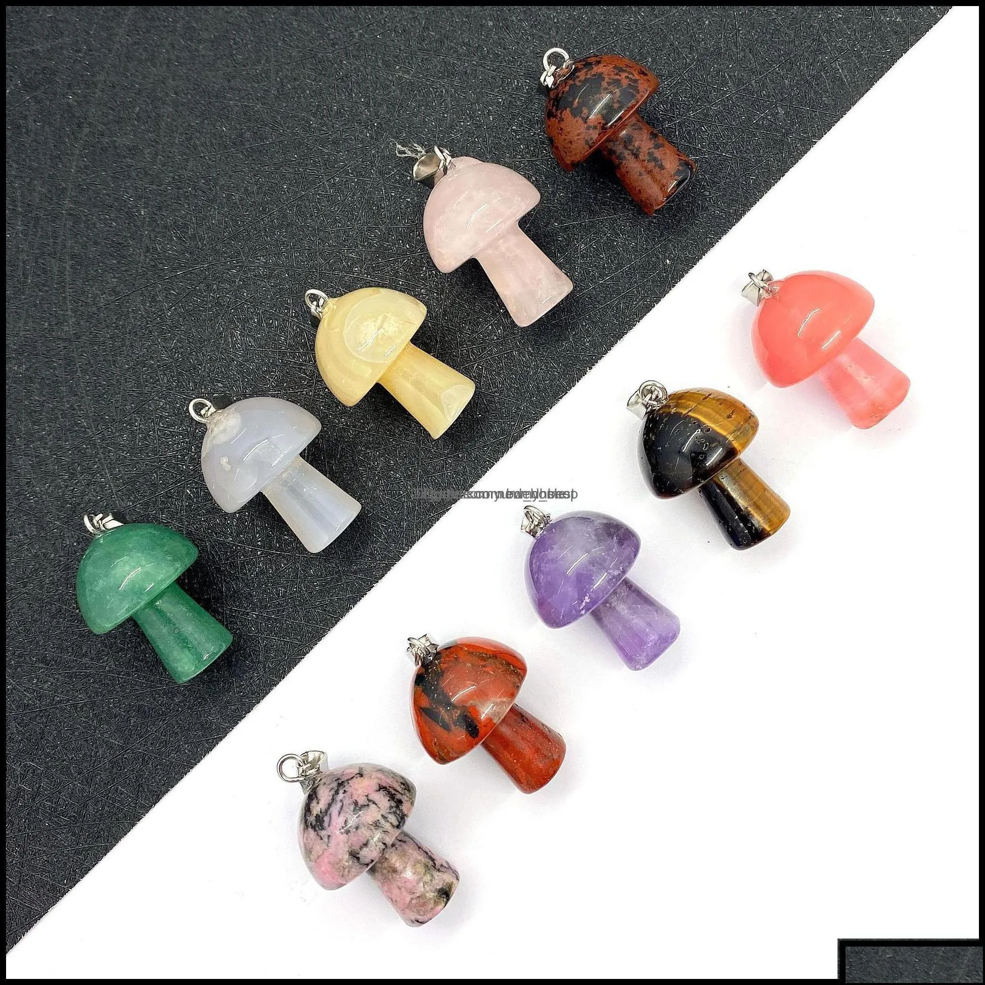charms jewelry findings components mix natural stone quartz crystal amethyst agates aventurine mushroom pendant for diy making drop