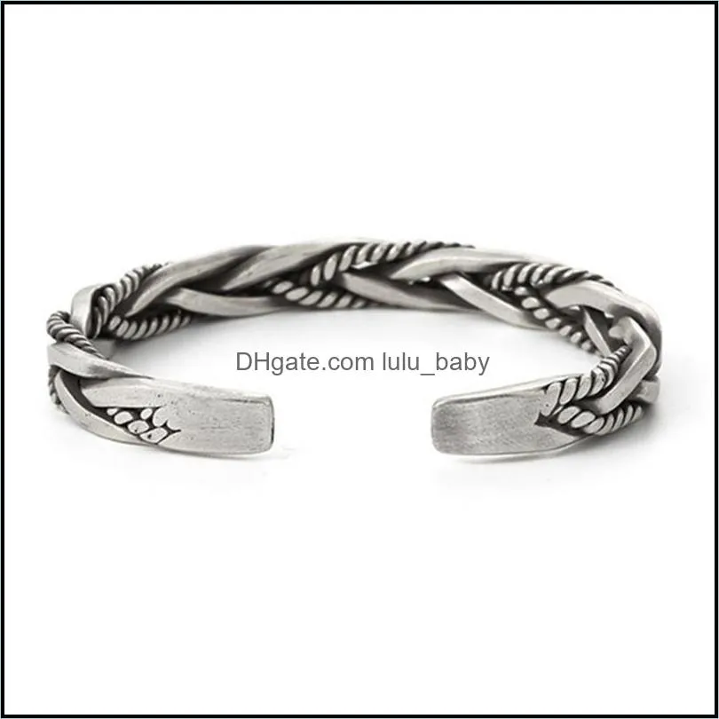 bangle retro weave silver plated bracelet adjustable alloy for men male gift decor aug889