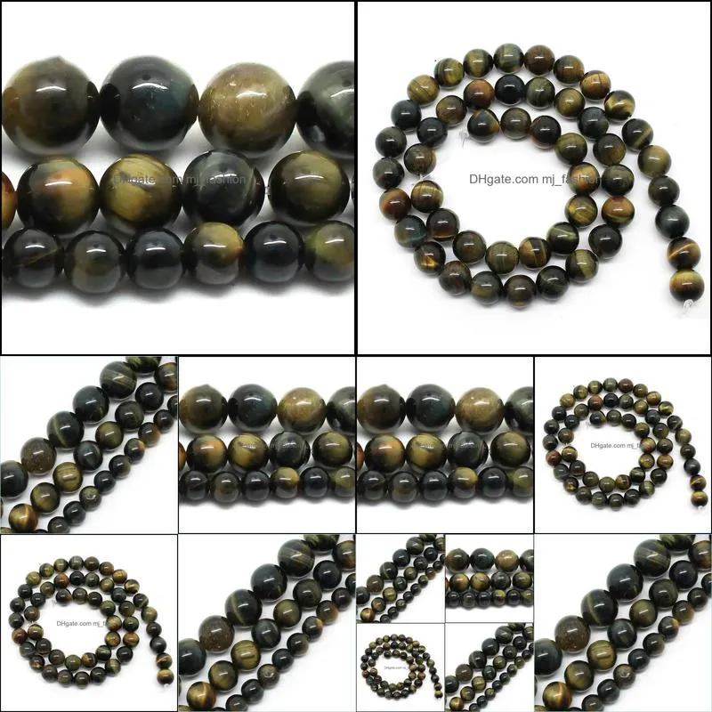 8mm natural blue yellow tiger eye stone 6/8/10mm round loose beads 15.5inch/strand pick size diy bracelet