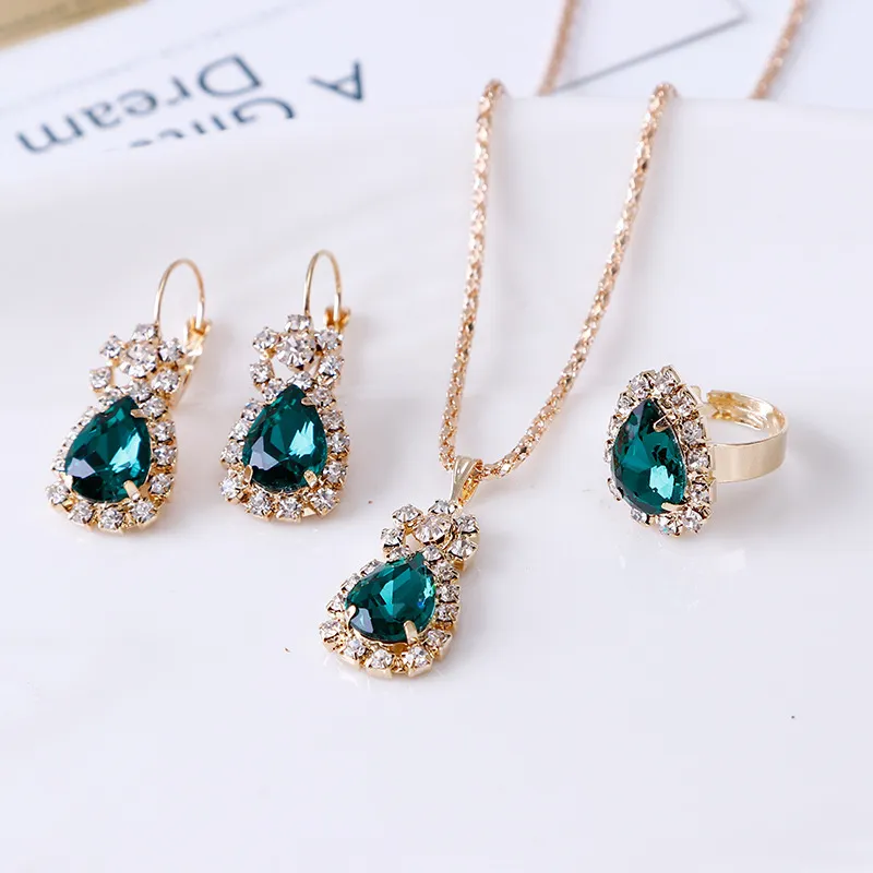 925 sterling silver bridal jewelry sets for women accessory cubic zircon crystal necklace rings stud earrings set gift jewelry sets