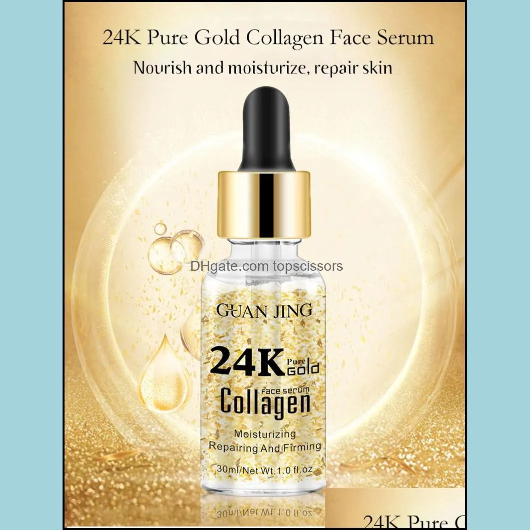 24k gold collagen face serum replenishment moisturize shrink pore brighten skin care firming facial essence