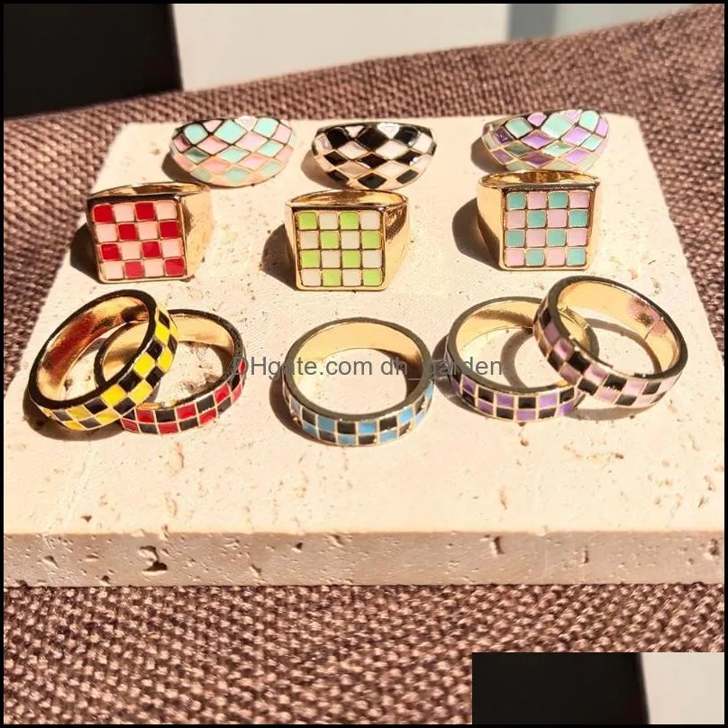 cluster rings 2022 drop oil cube colorful checkered geometry oval gold color metal enamel for women girls jewelry giftscluster brit22