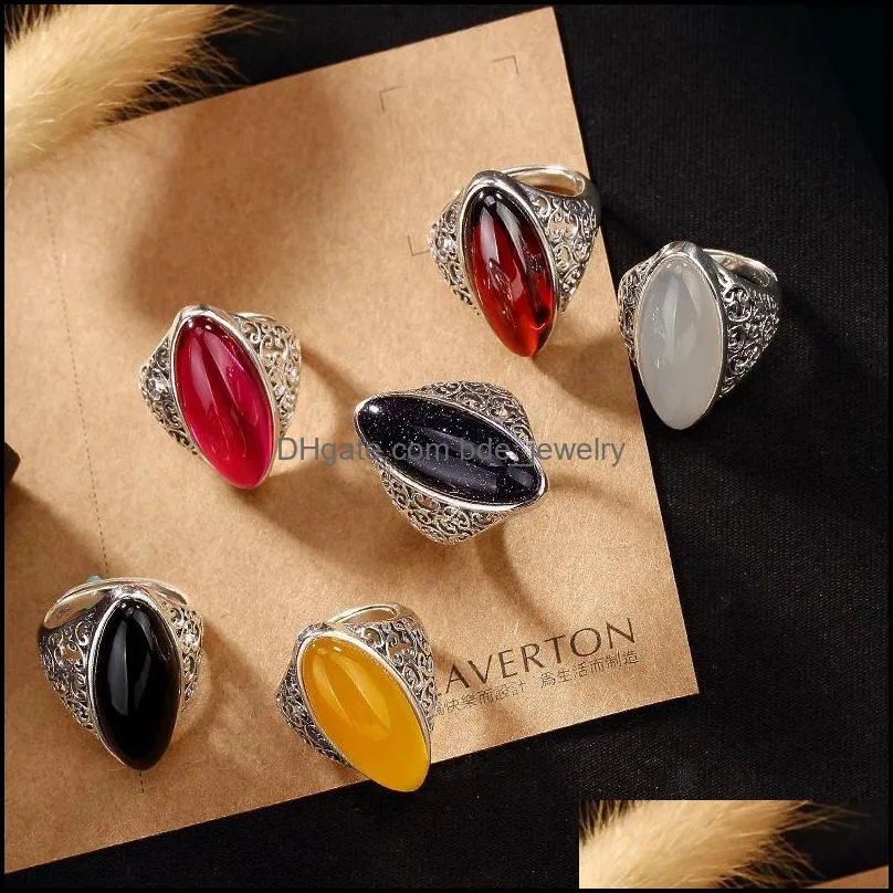 cluster rings uunico s925 sterling silver thai inlaid chalcedony garnet red corundum blue sandstone female highend open ring