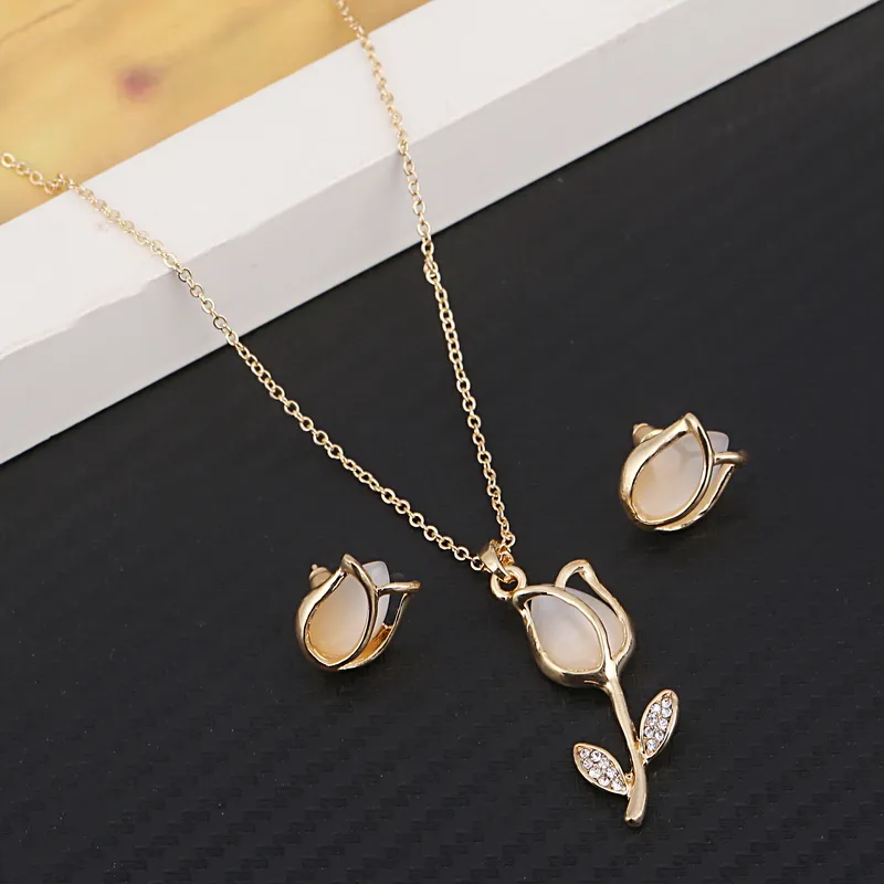 minhin flower pendant necklace earrings set gold color chain wedding jewelry sets mother 39s day valentine 39s gift jewelry sets