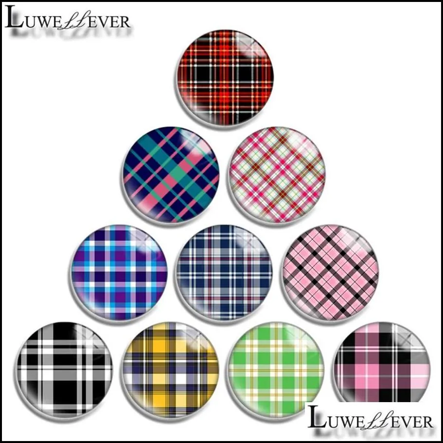 10mm 12mm 14mm 16mm 20mm 25mm 30mm 608 checkered pattern round glass cabochon jewelry finding fit 18mm snap button charm bracelet 347l