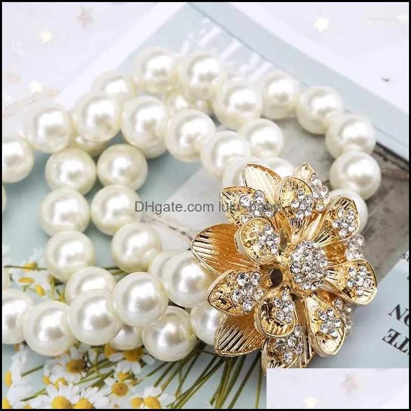 bangle europe and america exaggerated multilayer string pearl bracelet fashion alloy rhinestone flower high elasticity