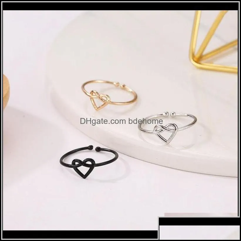 band wedding heart rose gold rings engagement black color stainless steel open ring fashion bijoux for women jewelry drop delivery 2021