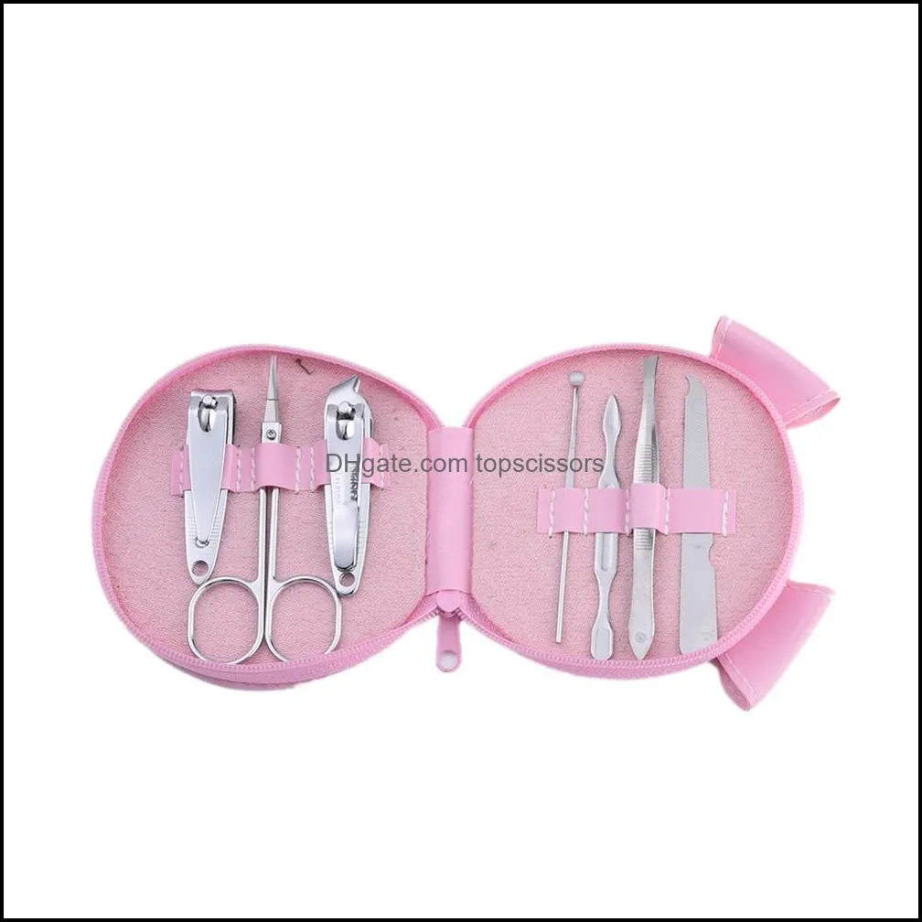 wholesale 7pcs/set cute animals nail art manicure set nail clipper eyebrow scissor cliper ear spoon doubleheaded dead skin nipper