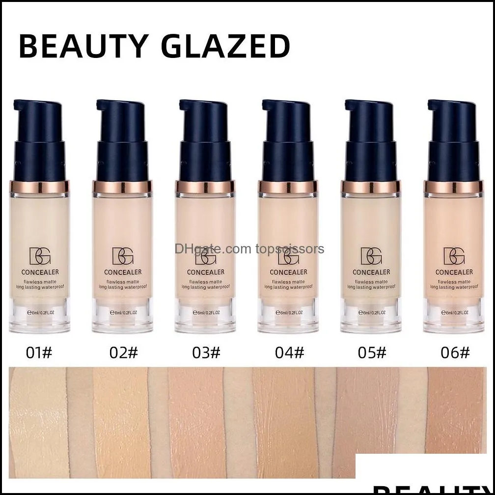 6colors matte liquid foundation longlasting whitening and concealer face primer cream waterproof hydrating makeup cosmetic
